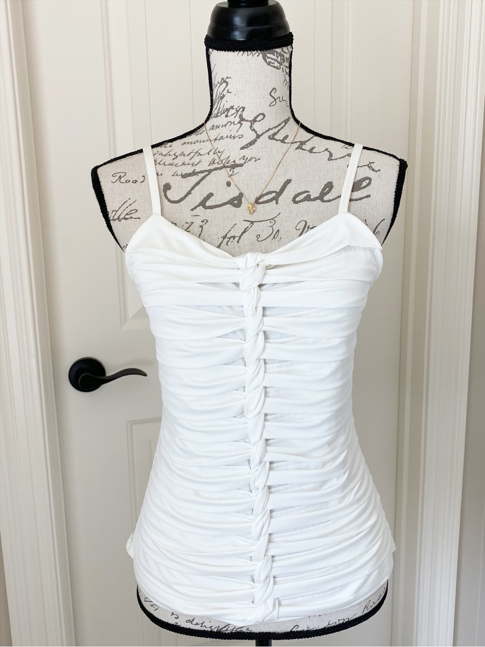 Cache White Ruched Knot-Front Spaghetti Strap Camisole Size Medium